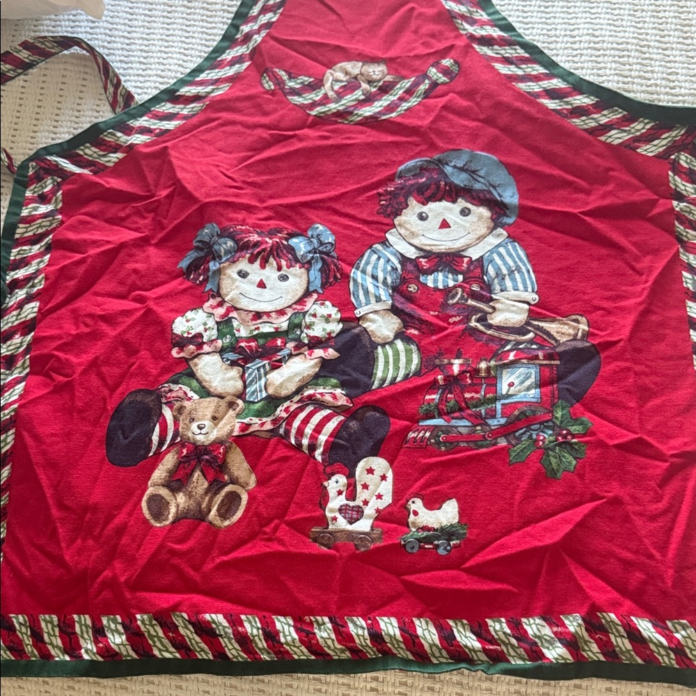 Vintage Festive Red Apron with Doll Design